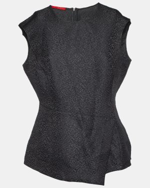 CH Carolina Herrera Black Embossed Jacquard Peplum Top S