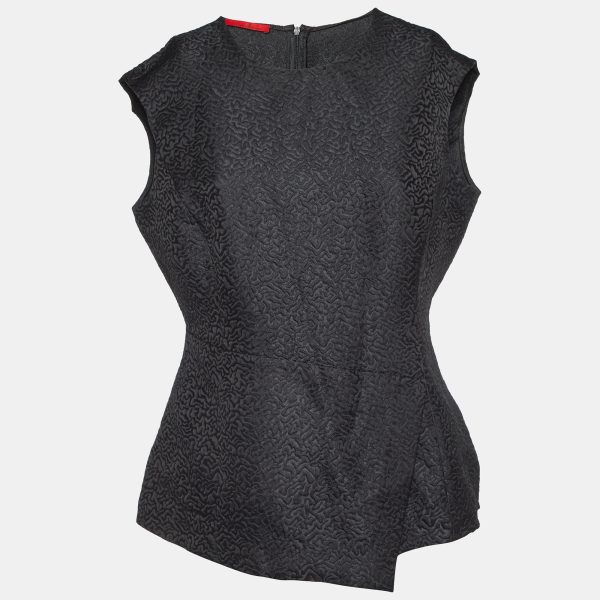 CH Carolina Herrera Black Embossed Jacquard Peplum Top S