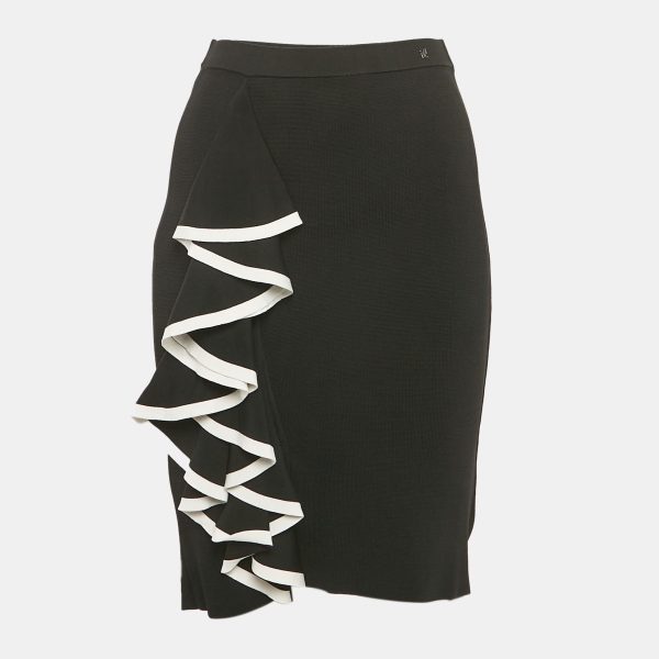 CH Carolina Herrera Black Stretch Knit Ruffled Pencil Skirt XS