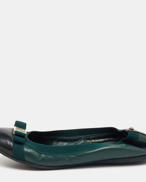 CH Carolina Herrera Green/Black Patent and Leather Bow Ballet Flats Size 37