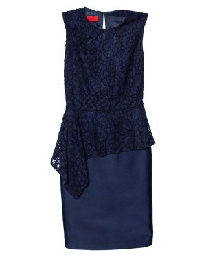 CH Carolina Herrera Navy Blue Lace Sleeveless Peplum Dress XS