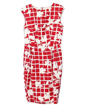CH Carolina Herrera Red Floral Grid Printed Sheath Dress M
