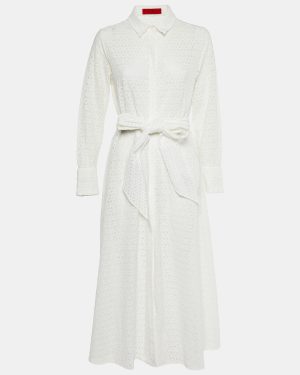 CH Carolina Herrera White Eyelet Lace Belted Maxi Dress L