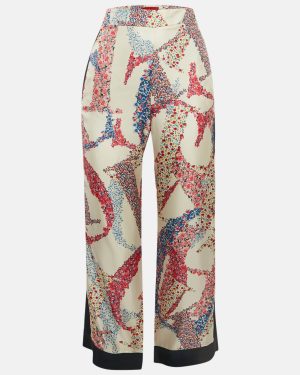 CH Carolina Herrera White Floral Print Silk Wide-Leg Trousers XS
