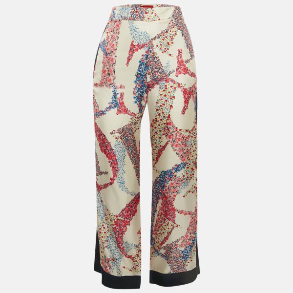 CH Carolina Herrera White Floral Print Silk Wide-Leg Trousers XS
