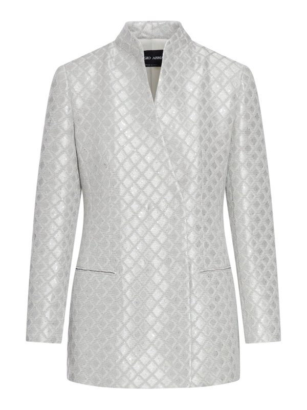 CHECKED BLAZER IN LAMINATED FABRIC WITH SEQUINS - Giorgio Armani - Woman