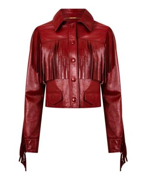 CHLOE Fringe Leather Jacket - Red