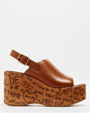 CHLOE Maxime Wedge Sandals - Brown