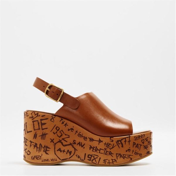CHLOE Maxime Wedge Sandals - Brown