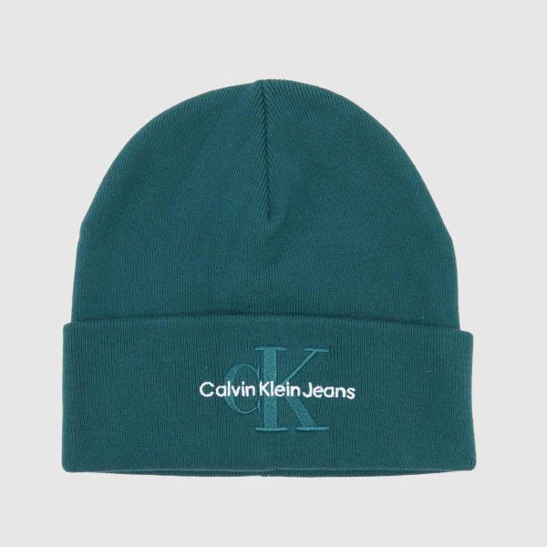 CK Jeans Embroidered Beanie in Blue, Size: OSFM
