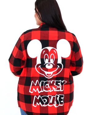 Cakeworthy Adult Mickey Mouse Red Plaid Flannel Shirt | Adult Apparel