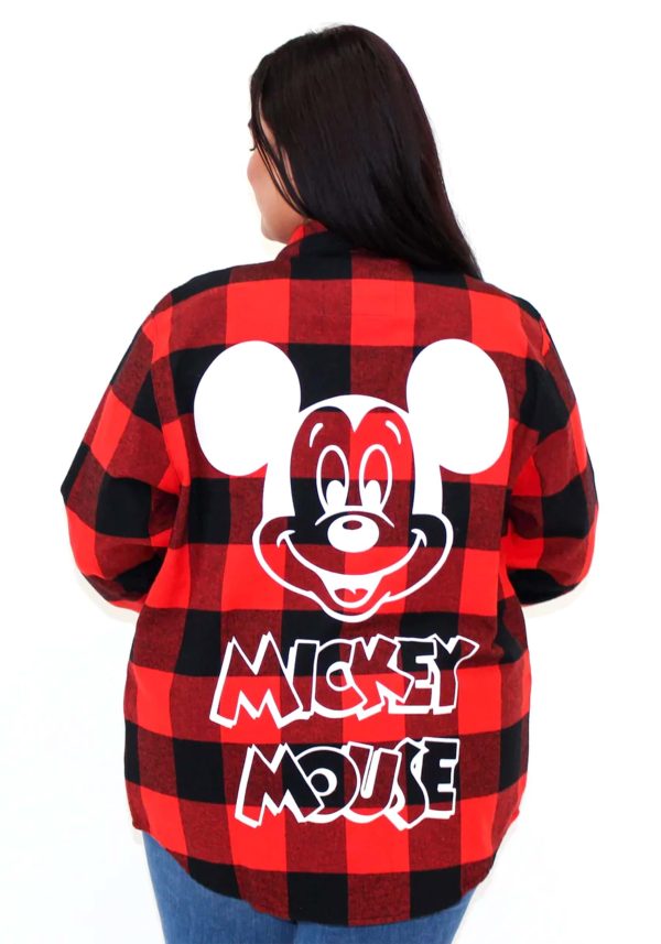 Cakeworthy Adult Mickey Mouse Red Plaid Flannel Shirt | Adult Apparel