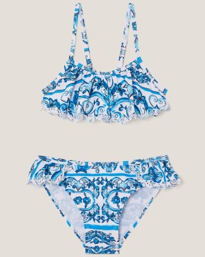 Calista Floral Print Ruffle Bikini Set Blue