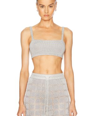 Calle Del Mar Glitter Knit Bandeau Top in Silver Glitter - Grey. Size M (also in S).