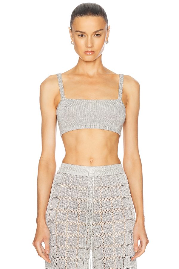 Calle Del Mar Glitter Knit Bandeau Top in Silver Glitter - Grey. Size M (also in S).
