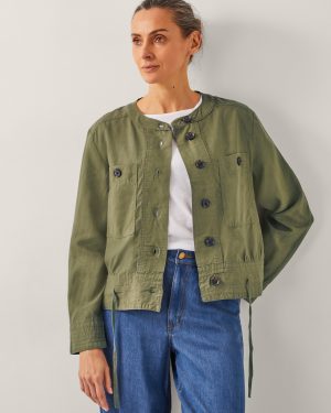 Cally Linen Blend Cropped Bomber Jacket Green