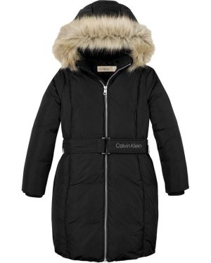 Calvin Klein Jeans Belted Faux Fur Coat Junior - Black