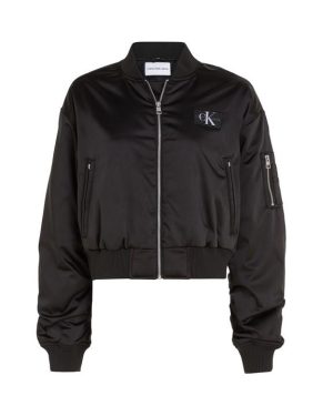 Calvin Klein Jeans Cropped Satin Bomber Jacket - Black