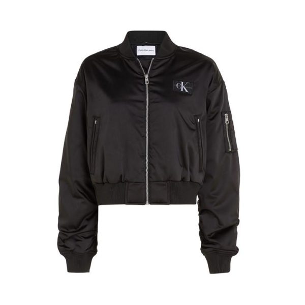Calvin Klein Jeans Cropped Satin Bomber Jacket - Black