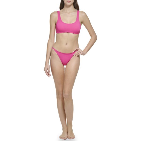Calvin Klein Womens Standard Sporty Bra Top Removable Soft Cups Skinny Strap Bikini Bottom 2 Piece Set Rose Silky Rib