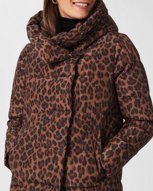 Camel Leopard Heather Puffer Coat