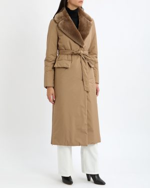 Camel Padded Shearling Collar Coat