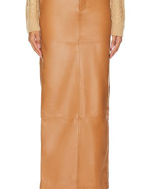 Camila Coelho Anabella Leather Maxi Skirt in Brown. Size M, S, XS.