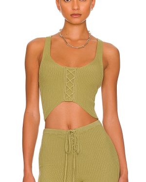 Camila Coelho Artemis Lace Up Knit Top in Green. Size M, XS.