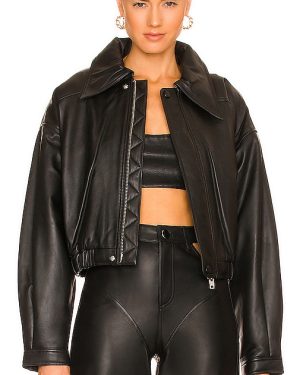 Camila Coelho Raven Leather Jacket in Black. Size M, S, XL, XS, XXS.