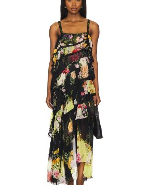 Camilla Asymmetric Spliced Lace Dress in Black. Size XS.