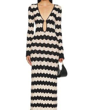 Capittana Ella Stripes Knitted Maxi Dress in Black.