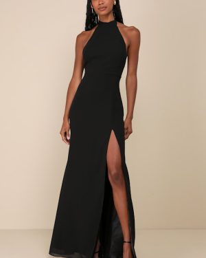 Captured Your Heart Black Halter Maxi Dress