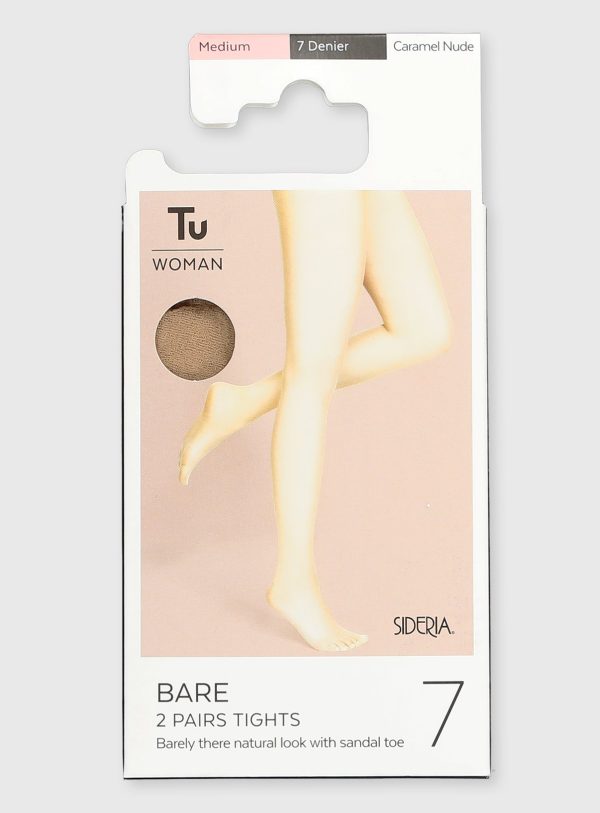 Caramel Nude 7 Denier Bare Tights 2 Pack