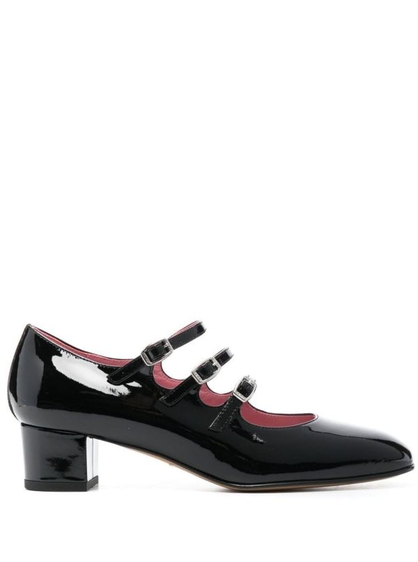 Carel kina Black Mary Janes With Straps And Block Heel In Patent Leather Woman