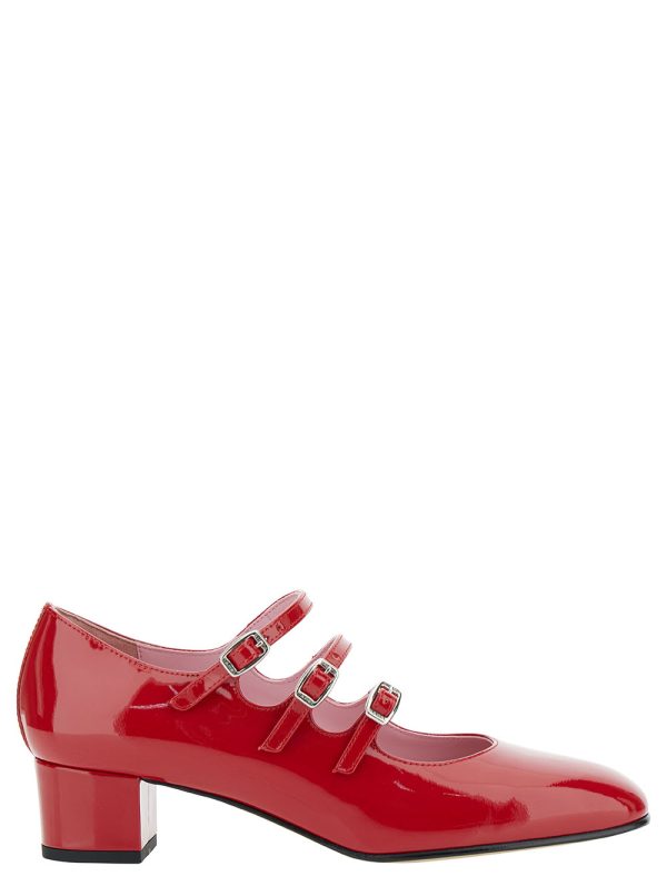 Carel kina Red Mary Janes With Straps And Block Heel In Patent Leather Woman