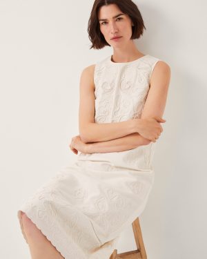 Carly Embroidered Midi Shift Dress White