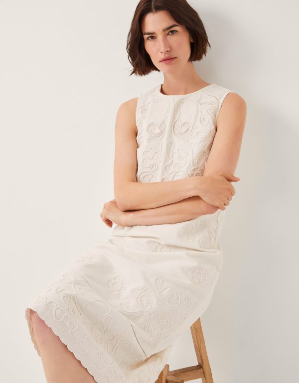 Carly Embroidered Midi Shift Dress White