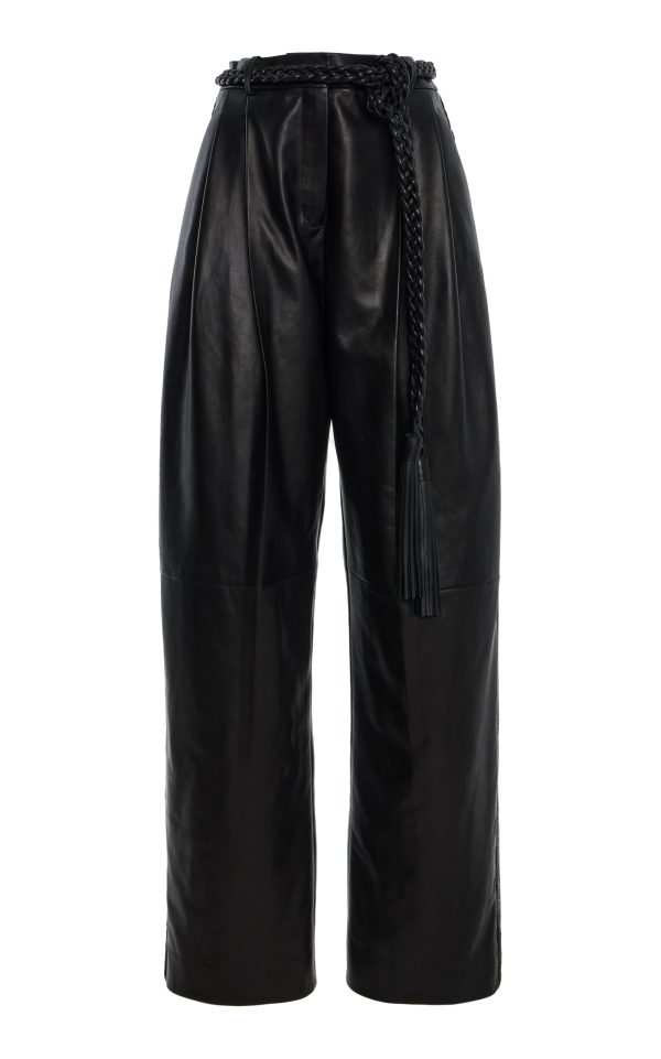 Carolina Herrera - Belted Leather Wide-Leg Pants - Black - US 22 - Only At Moda Operandi