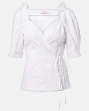 Carolina Herrera Cotton-blend wrap top