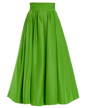 Carolina Herrera - Cummerbund-Waist Cotton-Blend Faille Midi Skirt - Green - US 2 - Moda Operandi