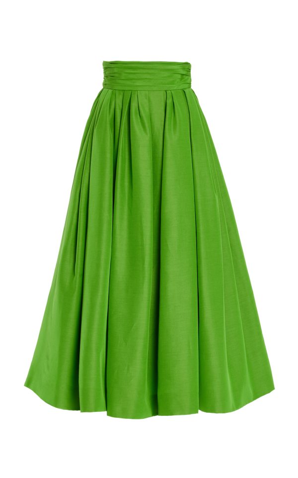 Carolina Herrera - Cummerbund-Waist Cotton-Blend Faille Midi Skirt - Green - US 2 - Moda Operandi