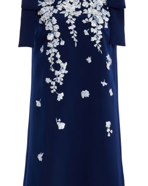 Carolina Herrera - Embroidered Crepe Mini Shift Dress - Blue - US 0 - Moda Operandi