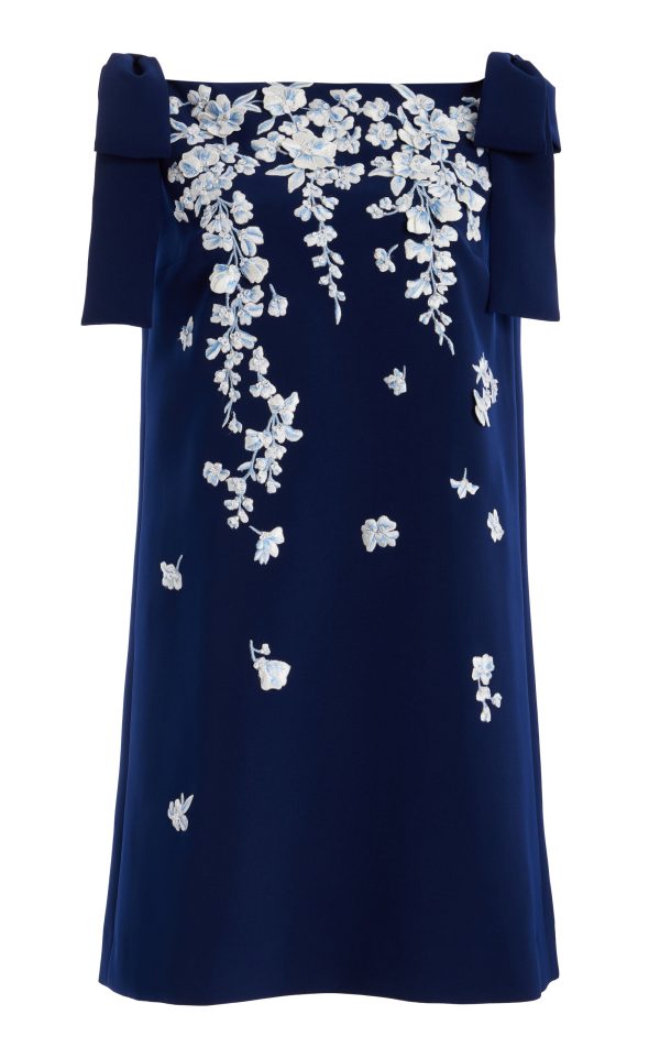 Carolina Herrera - Embroidered Crepe Mini Shift Dress - Blue - US 0 - Moda Operandi