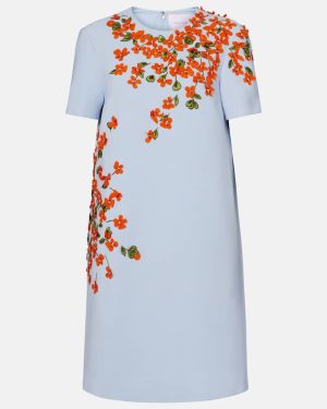 Carolina Herrera Floral-applique crepe shift dress