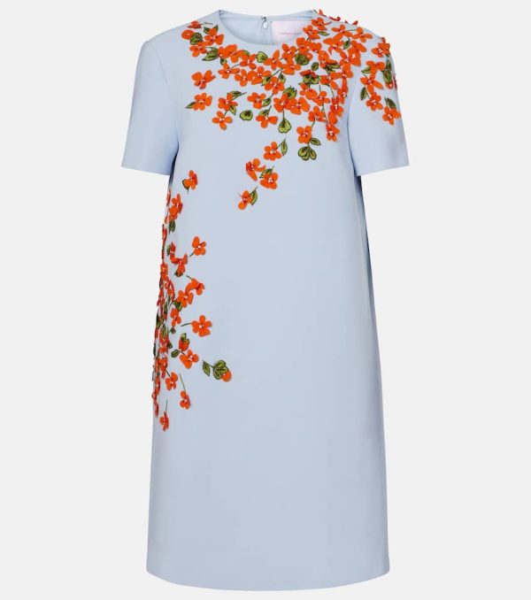 Carolina Herrera Floral-applique crepe shift dress