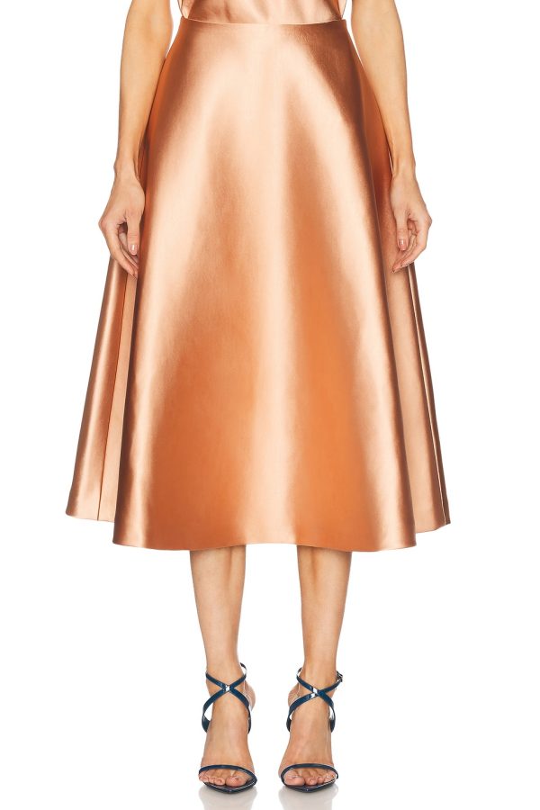 Carolina Herrera Midi Circle Skirt in Clay - Metallic Copper. Size 2 (also in 4, 6, 8).