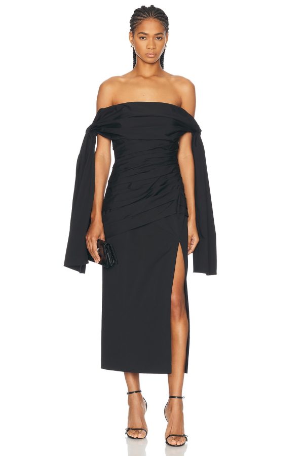 Carolina Herrera Off The Shoulder Midi Dress in Black - Black. Size 2 (also in ).