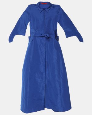 Carolina Herrera Royal Blue Taffeta Pocketed Flared Shirt Dress M