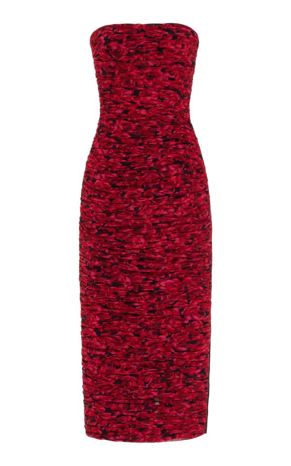 Carolina Herrera - Ruched Strapless Crepe Midi Dress - Red - US 2 - Moda Operandi