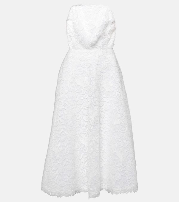 Carolina Herrera Strapless floral lace midi dress